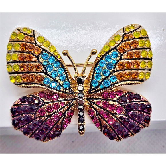 BROOCH/PIN-NAPIER-Butterfly-Multicolor Stones-Lock Clasp-Gold Tone-Unique - Picture 2 of 8
